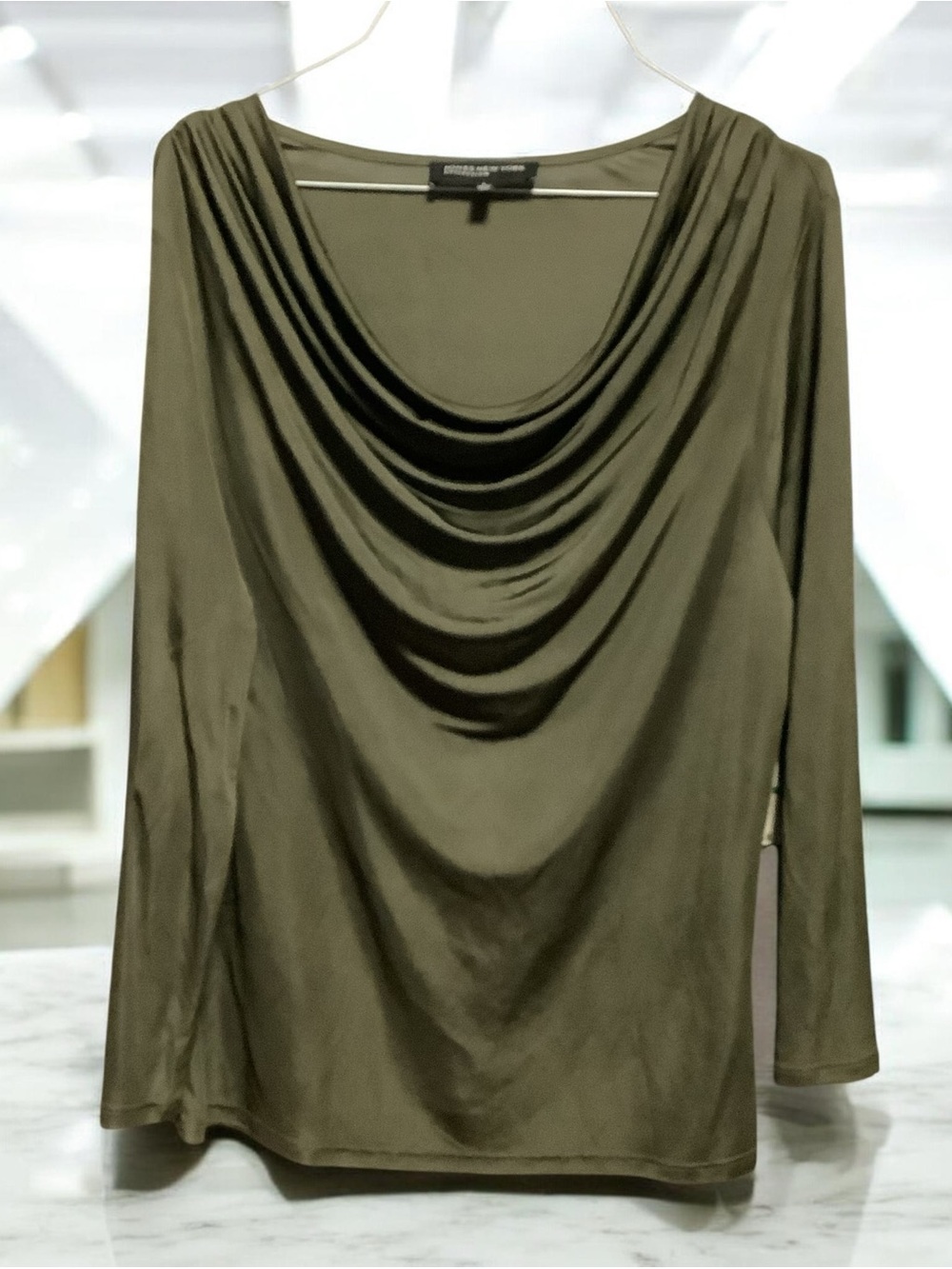 Jones New York Olive Green Top with Draped Neck - Picture 6 of 14
